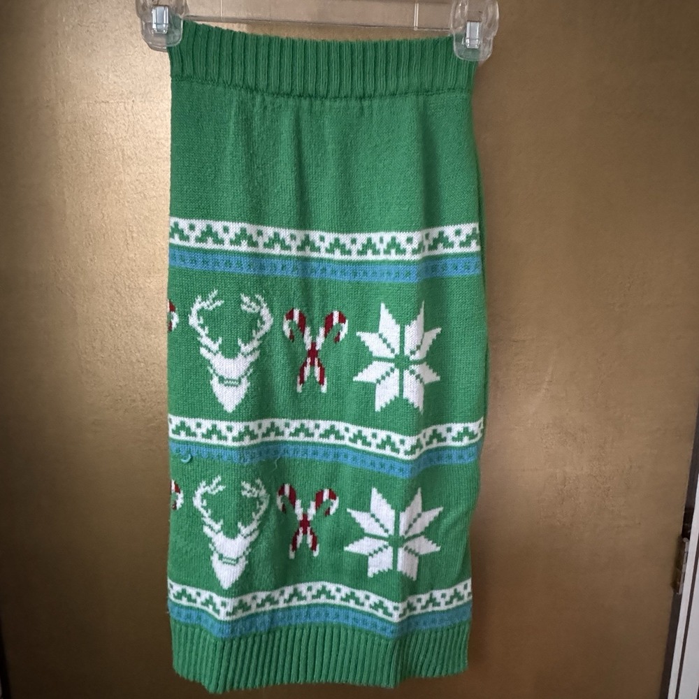 Dog Christmas Sweater Green Knit Size XXL Candy Cane Star Holiday Time For Joy